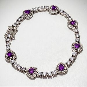 Sterling Silver Gold Vermeil CZ Heart Link Bracelet